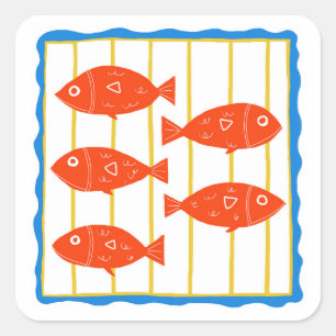Quadrado Adesivo de Cinco Peixes