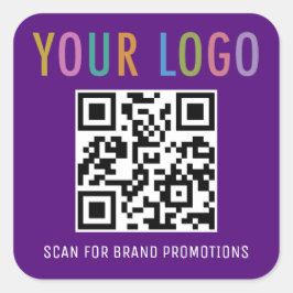 Quadrado Adesivo de Código QR Roxo Logo Empresarial Persona