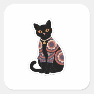 Quadrado Adesivo de Colar de Gato Preto Mandala