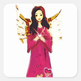 Quadrado Adesivo de coração de anjo vermelho Natal amor