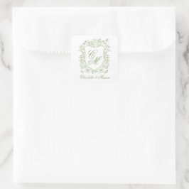 Quadrado Adesivo de Crista de Monograma Verde Sage para Cas