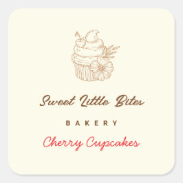 Quadrado Adesivo de Cupcake de Cereja da Padaria Sweet Litt