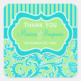 Quadrado Adesivo de Damasco com Riscos Azul, Verde e Branco