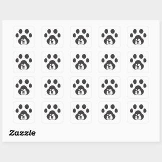 Quadrado Adesivo de design de amor de patas de cachorro e g