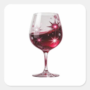 Quadrado Adesivo de design de copo de vinho tinto prateado