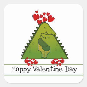 Quadrado Adesivo de Dia dos Namorados de Casal de Dinossaur