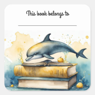Quadrado Adesivo de Dolphin e Livros Editáveis
