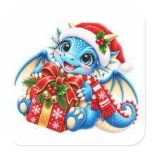 Adesivo de Dragão Azul de Natal Fofo