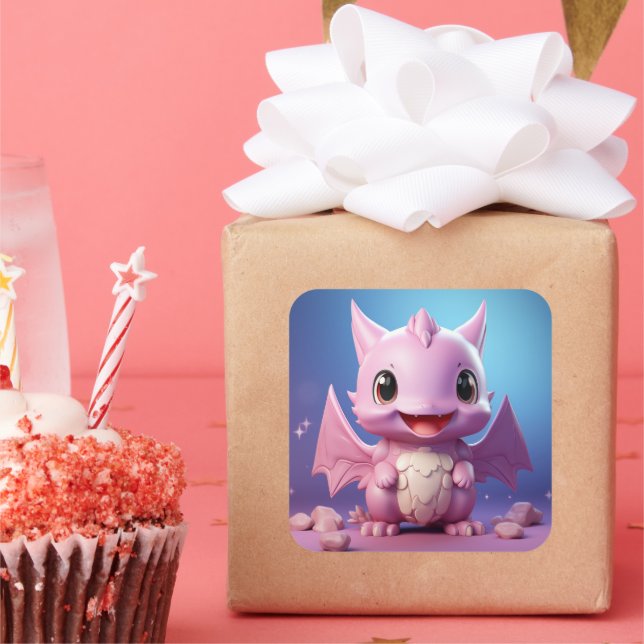 Quadrado Adesivo de dragão de bebê bonito (Festa)