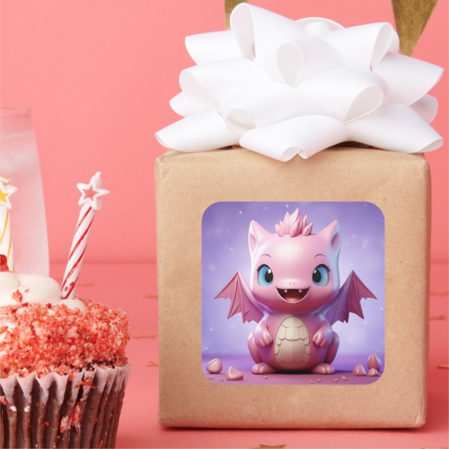 Quadrado Adesivo de dragão de bebê bonito (Festa)