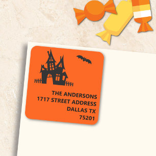 Quadrado Adesivo de Endereço de Retorno de Halloween Laranj
