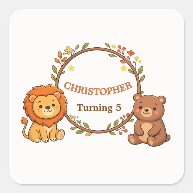 Quadrado Adesivo de Envelope de Aniversário de Animais da F (Frente)