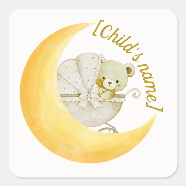 Quadrado Adesivo de Envelope de Chuvinha de Bebê Lua Neutra (Frente)