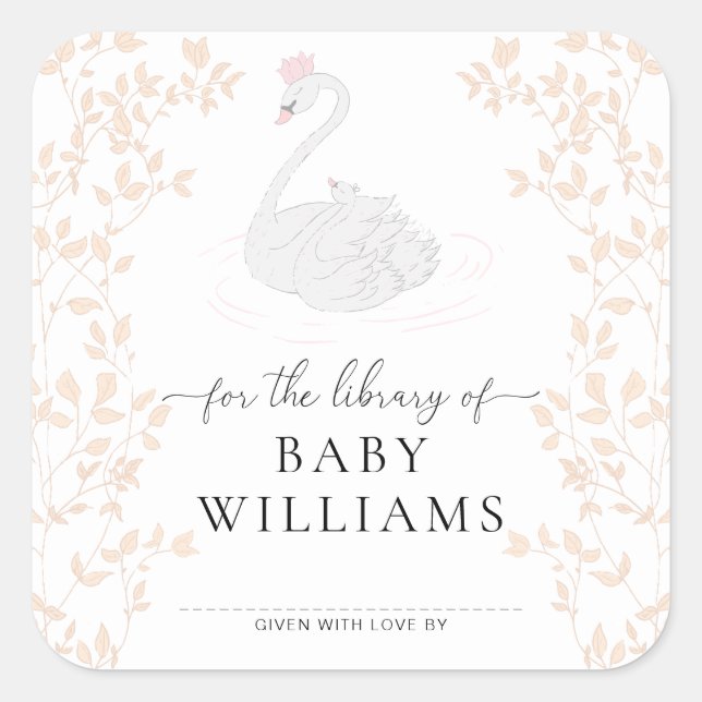 Quadrado Adesivo de Ex-libris da Princesa Cisne (Frente)