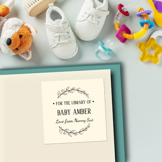 Quadrado Adesivo de Ex-Libris Personalizado para Bebê | Da  (Criador carregado)
