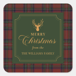 Quadrado Adesivo de Família Feliz Natal Xadrez Tartan