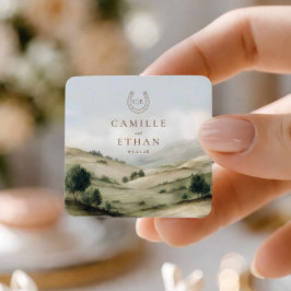 Quadrado Adesivo de Favor de Casamento Elegante Rancho