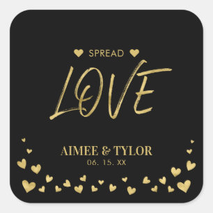 Quadrado Adesivo de Favor de Casamento Gold Hearts Spread t