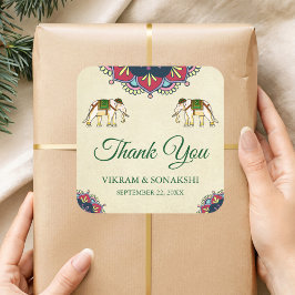 Quadrado Adesivo de Favor de Casamento Tradicional Indiano 