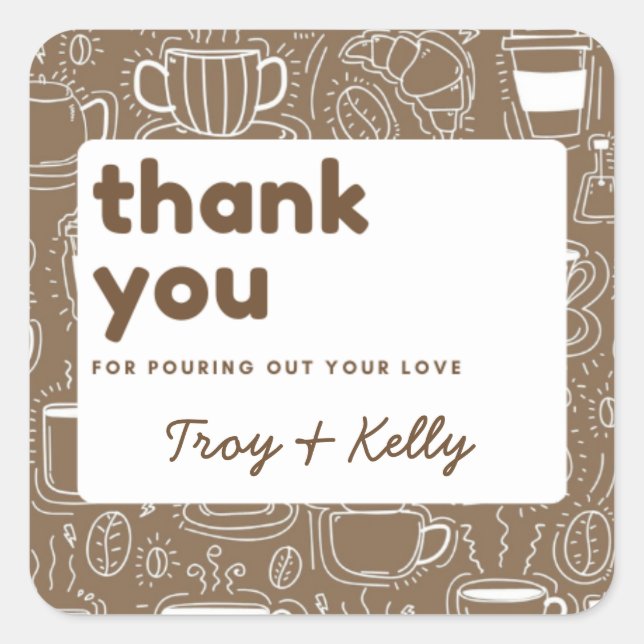 Quadrado Adesivo de Favor de Chá de Bebê Café (Frente)