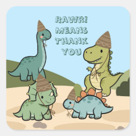 Quadrado Adesivo de Favor de Festa de Dinossauro Fofo 