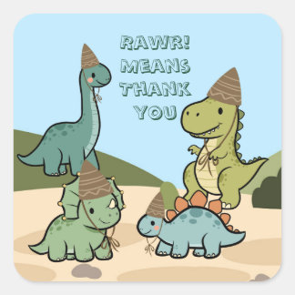 Quadrado Adesivo de Favor de Festa de Dinossauro Fofo 