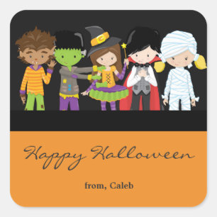Quadrado Adesivo de Favor de Festa Infantil de Halloween co