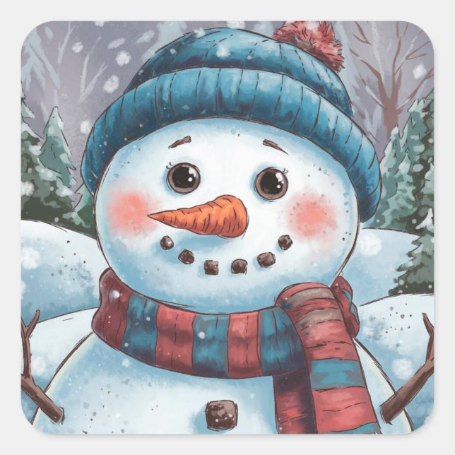 Quadrado Adesivo de Férias do Boneco de Neve (Frente)