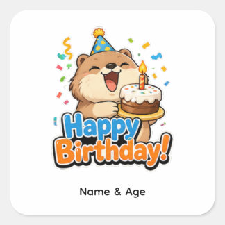 Quadrado Adesivo de festa de aniversário personalizado Cute
