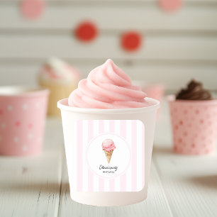 Quadrado Adesivo de festa de cone de sorvete rosa personali