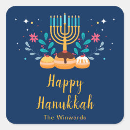 Quadrado Adesivo de festa de Menorah Hanukkah