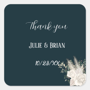 Quadrado Adesivo de Flor Branco e Azul Marinho Elegante e S