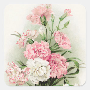 Quadrado Adesivo de flor de cravos vintage lindos