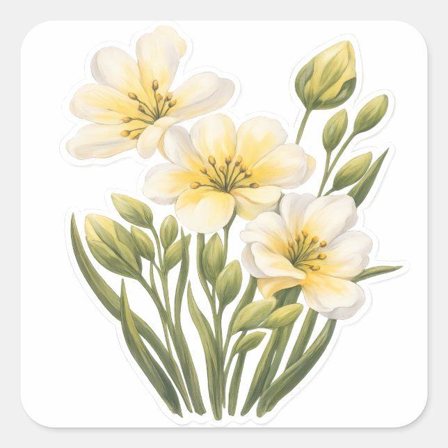 Quadrado Adesivo de Flores Amarelas Pintadas à Mão (Frente)