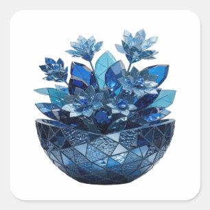 Quadrado Adesivo de Flores de Vidro Azul Prata Novo Design