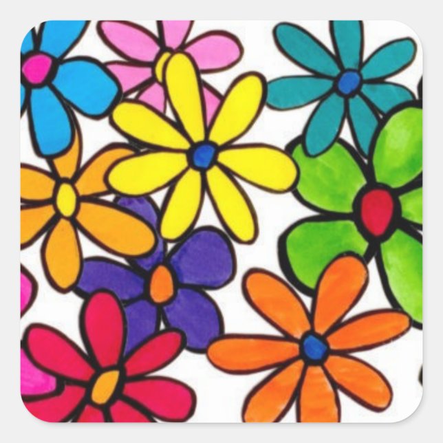Quadrado adesivo de flores divertidas (Frente)