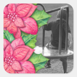 Quadrado Adesivo de Foto de Natal Pointsettia
