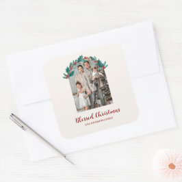 Quadrado Adesivo de Foto e Nome de Coroa de Natal Personali