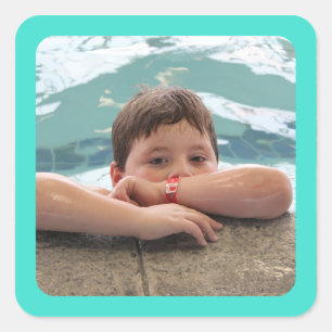 Quadrado Adesivo de fotografia de borda turquesa