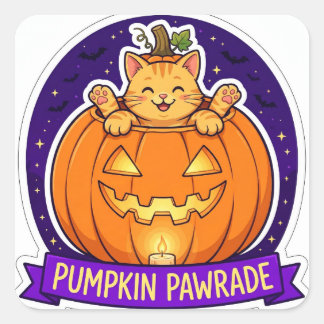 Quadrado Adesivo de Gato de Halloween Pumpkin Pawrade
