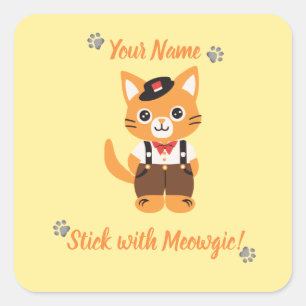 Quadrado Adesivo de Gato Fofo Personalizado - Fique com a M