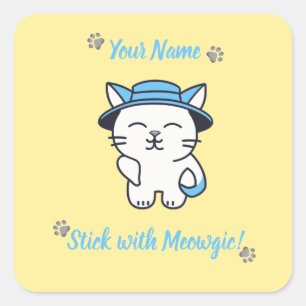 Quadrado Adesivo de Gato Fofo Personalizado - Fique com a M