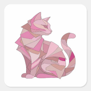Quadrado Adesivo de Gato Geométrico Rosa Prateado Atraente