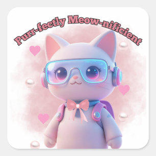 Quadrado Adesivo de Gato Perfeitamente Meow-nífico