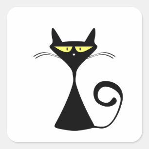 Quadrado Adesivo de Halloween de Gato Preto Místico