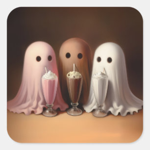 Quadrado Adesivo de Halloween Milkshakes Trio de Fantasmas