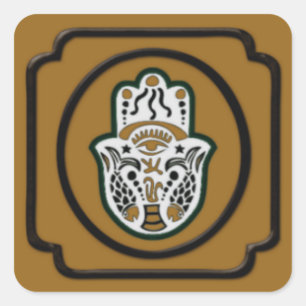 Quadrado Adesivo de Hamsa preto e Dourado