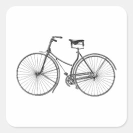 Quadrado Adesivo de ilustração de bicicleta preto e branco