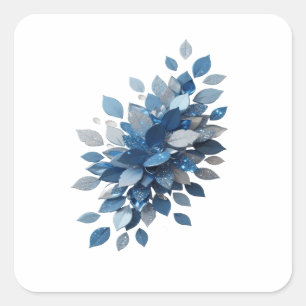 Quadrado Adesivo de impressão Bold Silver BLUE LEAVES