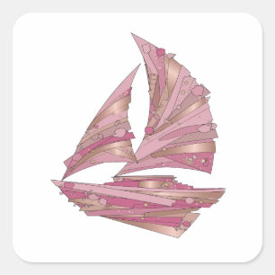 Quadrado Adesivo de impressão de NAVE DE CRISTAL ROSA Prata